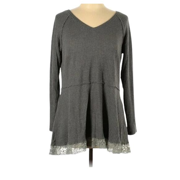 Merokeety Gray Thermal And Lace Long Sleeve Tunic Top Size Large - Picture 2 of 9